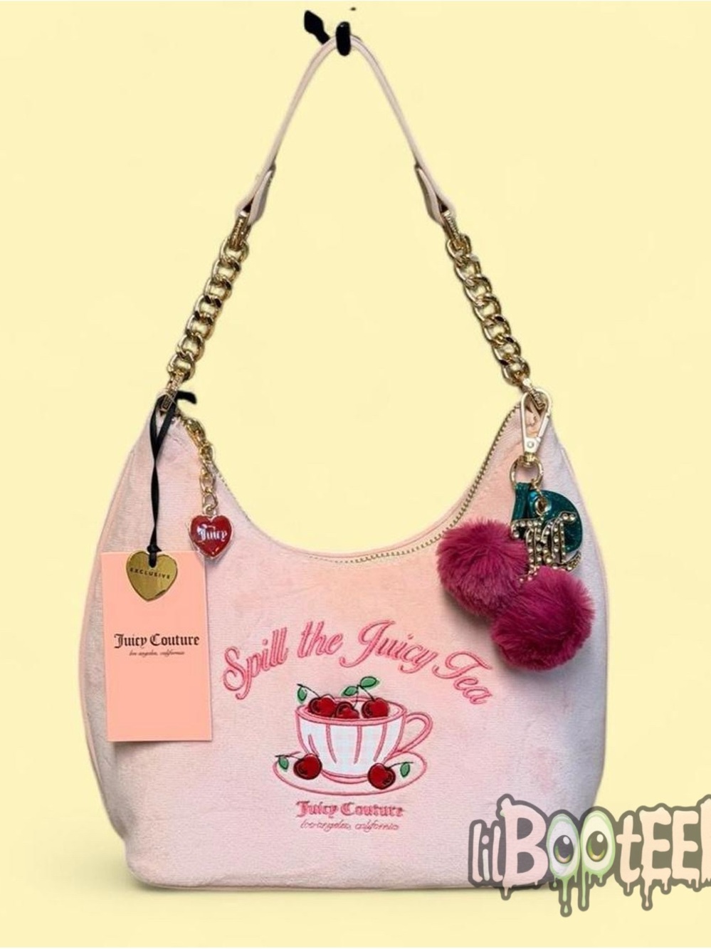 Juicy Couture Sweet Spill the Tea Party Pink Velour Hobo Bag NEW VIRAL Y2K